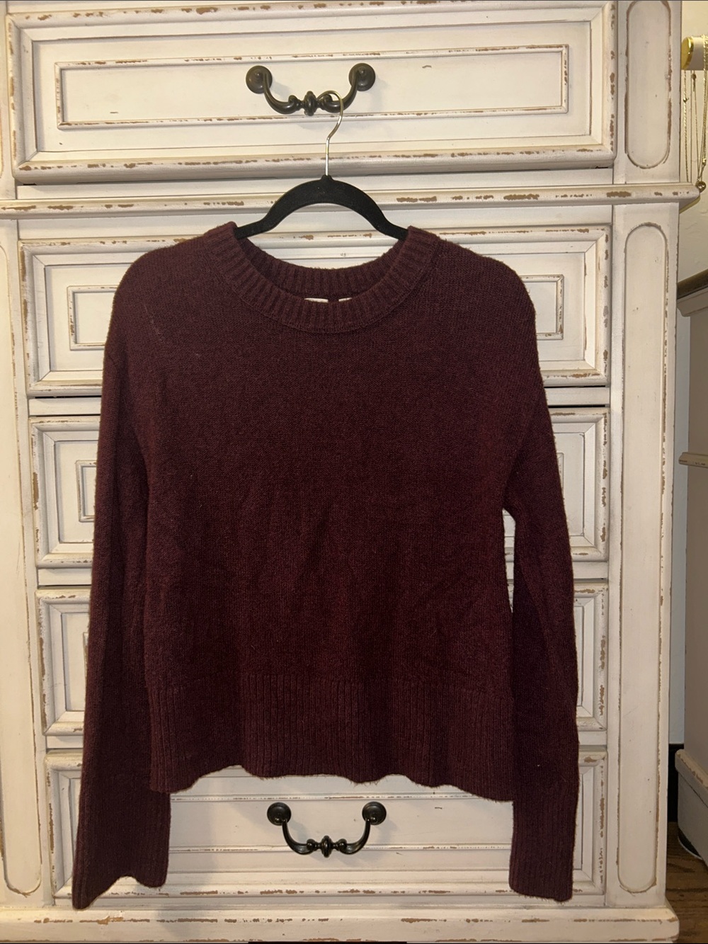 GAP Burgundy Crewneck Sweater with Ribbed Trim